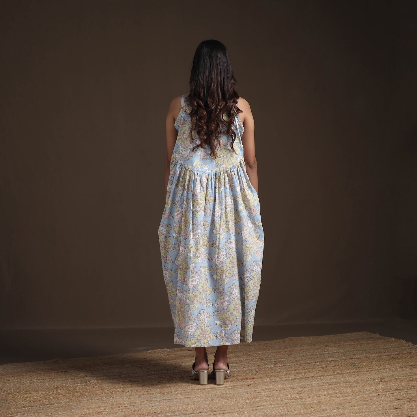 Sanganeri Floral Hand Block Print Cotton Flared Long Dress for Women 15