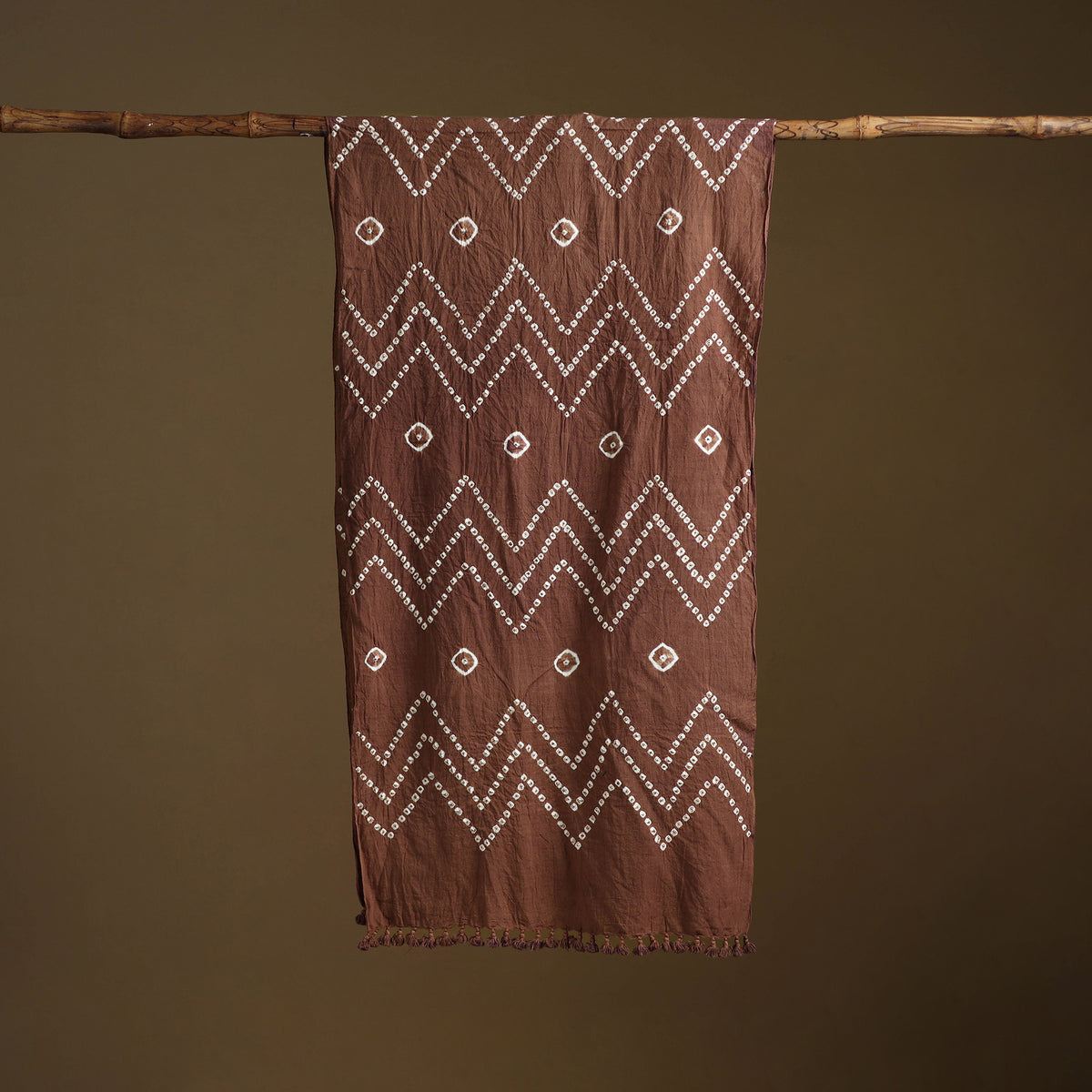 Brown - Kutch Handwoven Organic Kala Cotton Bandhani Stole 01