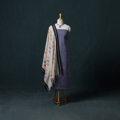 Jamdani Handloom Cotton Unstitched Dress Material: Kurta & Dupatta with Earrings 13