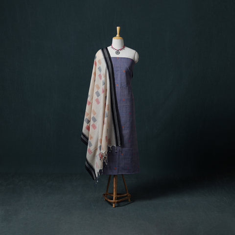 Jamdani Handloom Cotton Unstitched Dress Material: Kurta & Dupatta with Earrings 13