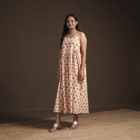 Sanganeri Floral Hand Block Print Cotton Flared Long Dress for Women 16