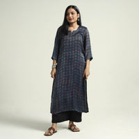 Blue - Ajrakh Block Printed Modal Silk Kurta with Palazzo Set