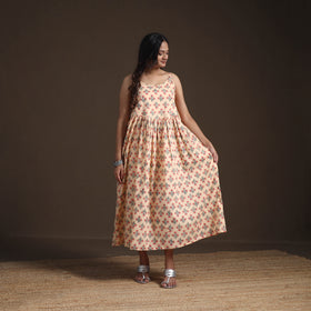 Sanganeri Floral Hand Block Print Cotton Flared Long Dress for Women 16