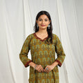 Olive Green Block Print Cotton Straight Ajrakh Kurta for Women