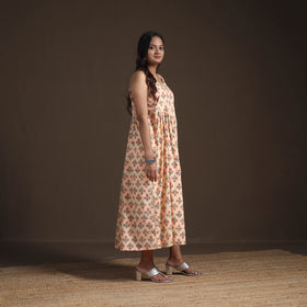 Sanganeri Floral Hand Block Print Cotton Flared Long Dress for Women 16