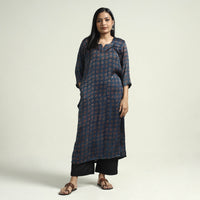 Blue - Ajrakh Block Printed Modal Silk Kurta with Palazzo Set