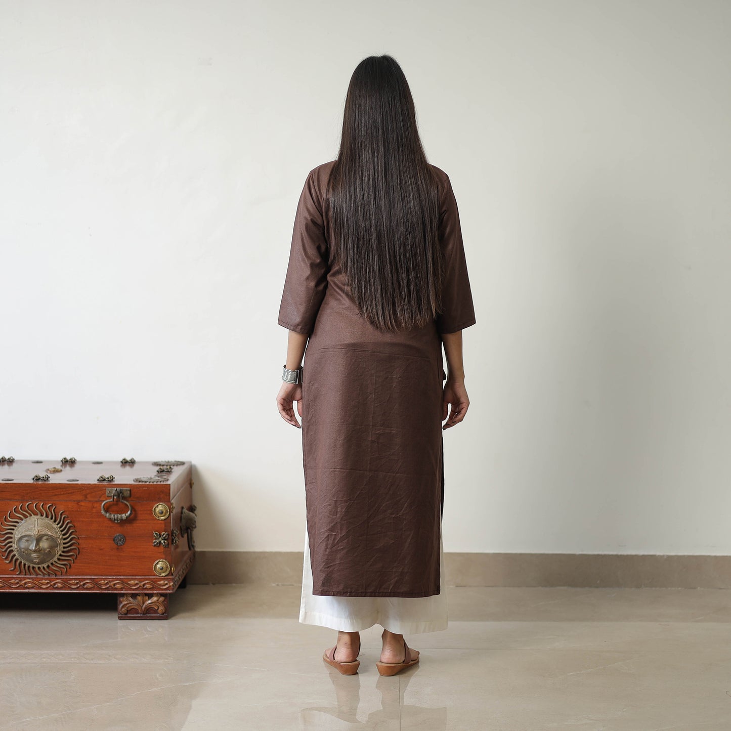 Nithya Brown Linen Cotton Plain Kurta