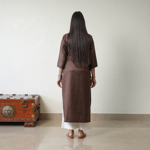 Nithya Brown Linen Cotton Plain Kurta