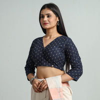 Blue - Jacquard Weave Cotton Stitched Blouse 07