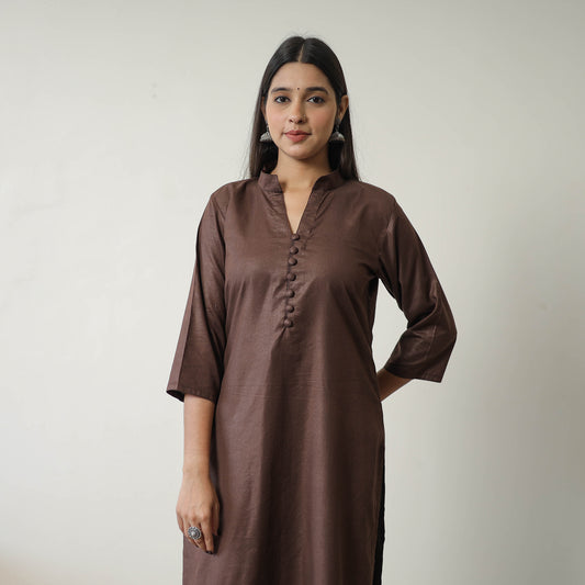 Nithya Brown Linen Cotton Plain Kurta