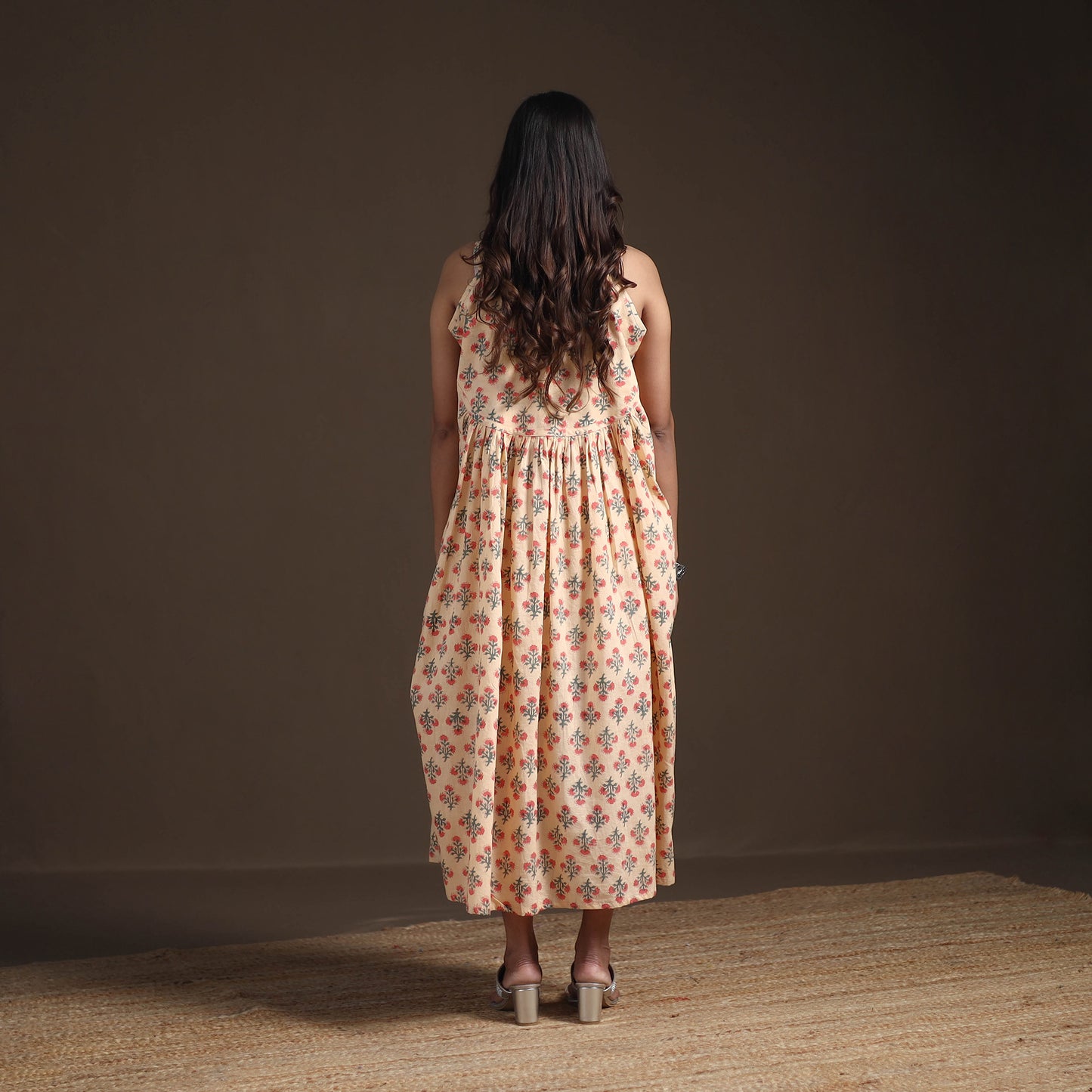 Sanganeri Floral Hand Block Print Cotton Flared Long Dress for Women 16