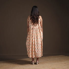 Sanganeri Floral Hand Block Print Cotton Flared Long Dress for Women 16