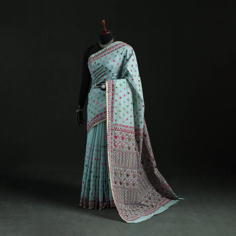 Bengal Kantha Hand Embroidery Silk Cotton Chapa Work Saree 29