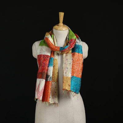 Bengal Kantha Handwork Patchwork Reversible Silk Stole 40