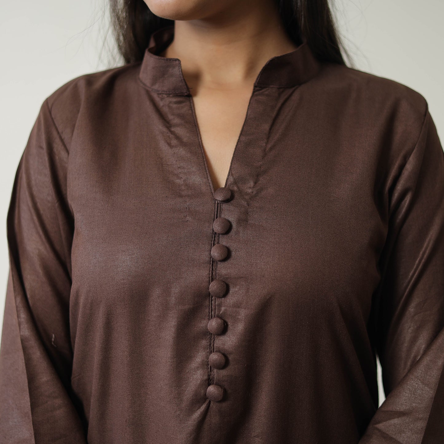 Nithya Brown Linen Cotton Plain Kurta