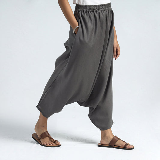 Dark Grey - Plain Flex Cotton Elasticated Harem Pant