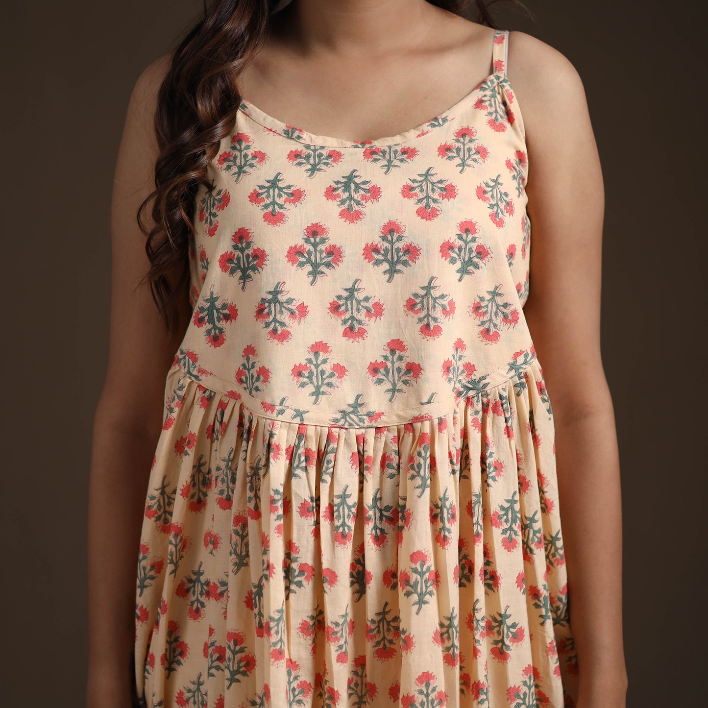 Sanganeri Floral Hand Block Print Cotton Flared Long Dress for Women 16