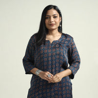 Blue - Ajrakh Block Printed Modal Silk Kurta with Palazzo Set