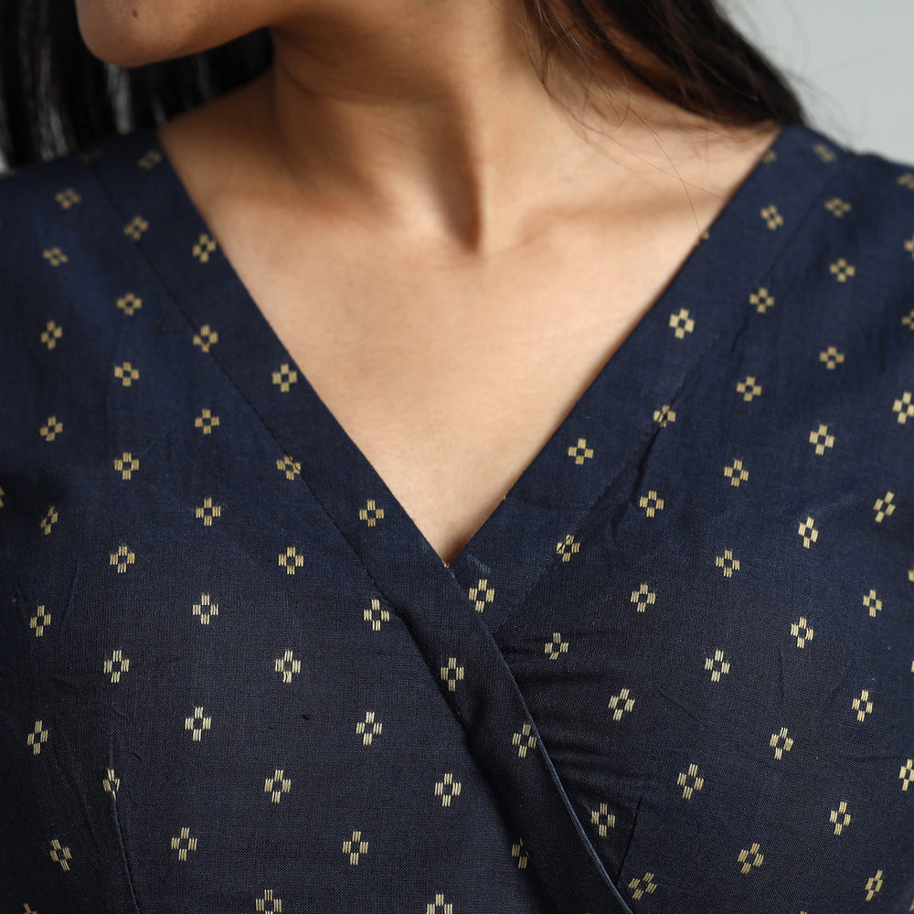 Blue - Jacquard Weave Cotton Stitched Blouse 07