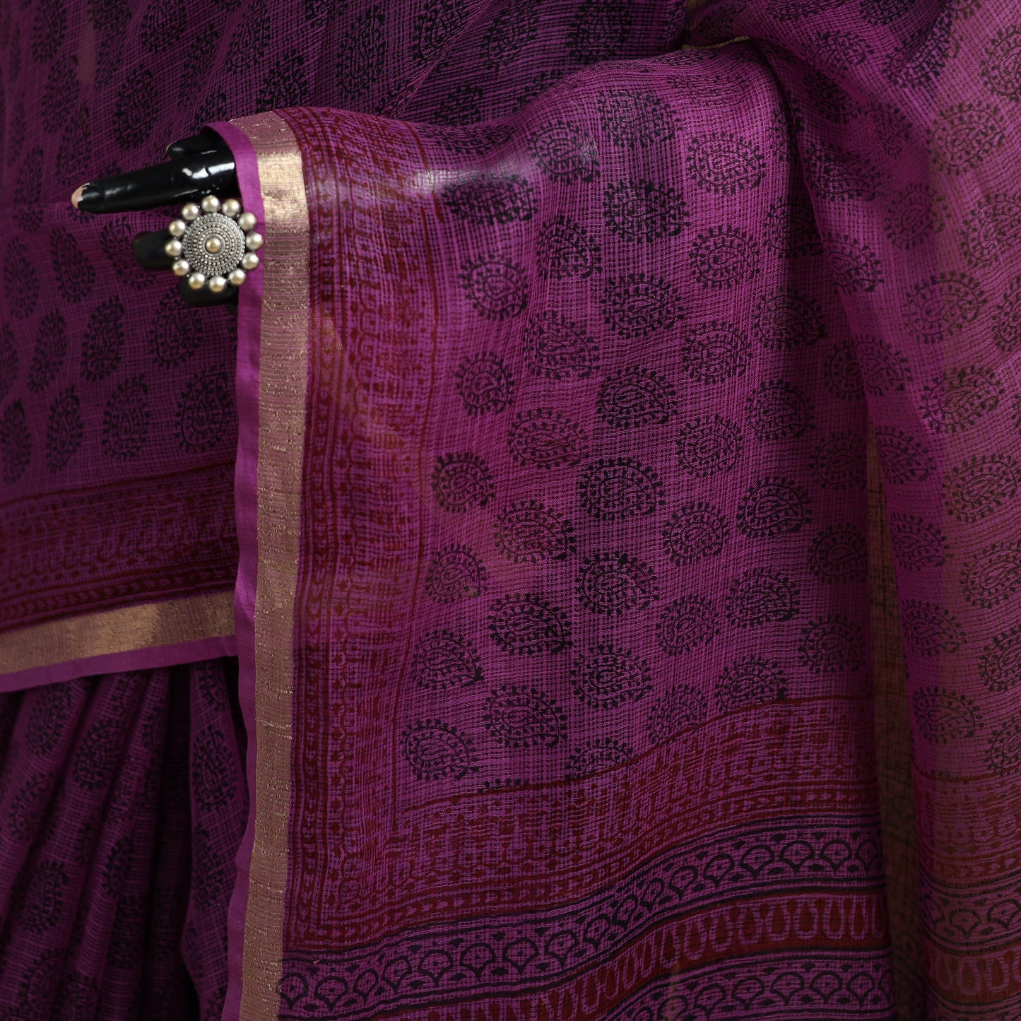 Bagh Hand Block Print Natural Dyed Kota Doria Cotton Saree 26