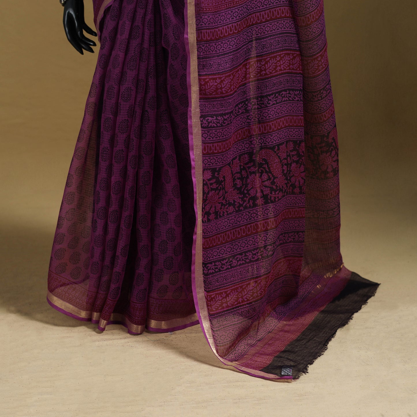 Bagh Hand Block Print Natural Dyed Kota Doria Cotton Saree 26