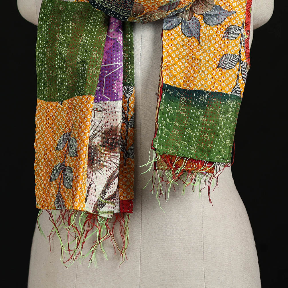 Bengal Kantha Handwork Patchwork Reversible Silk Stole 41