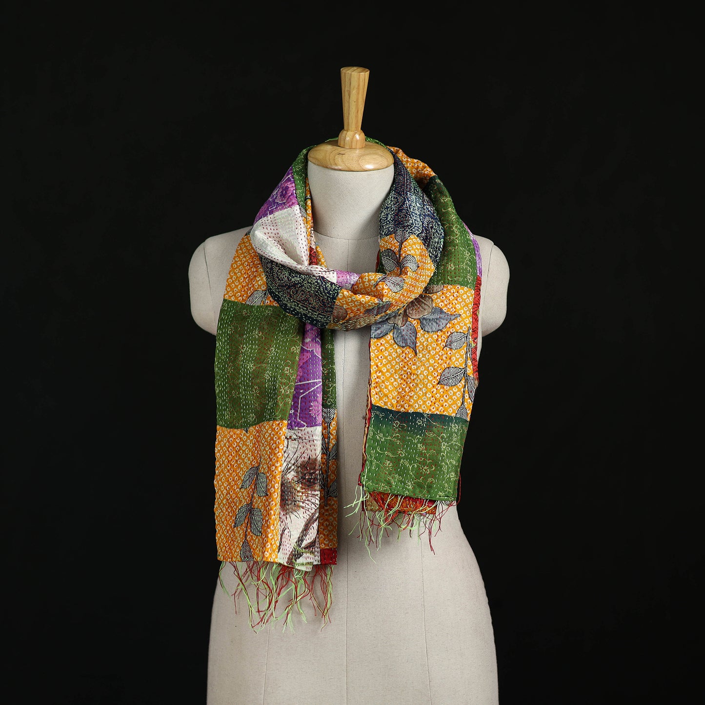 Bengal Kantha Handwork Patchwork Reversible Silk Stole 41