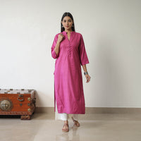 Zeenat Pink Linen Cotton Plain Kurta