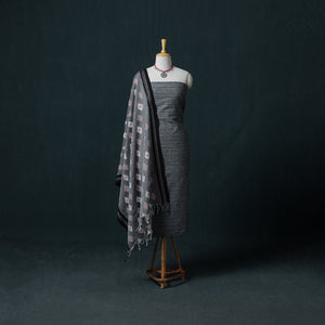 Jamdani Handloom Cotton Unstitched Dress Material: Kurta & Dupatta with Earrings 15
