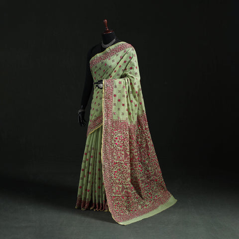 Bengal Kantha Hand Embroidery Silk Cotton Chapa Work Saree 30