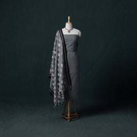 Jamdani Handloom Cotton Unstitched Dress Material: Kurta & Dupatta with Earrings 15