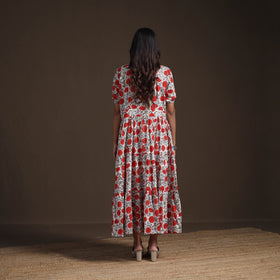 Sanganeri Floral Hand Block Print Cotton Tiered Long Dress for Women 10