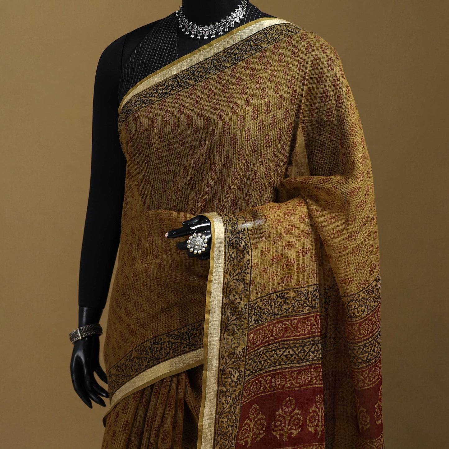 Bagh Hand Block Print Natural Dyed Kota Doria Cotton Saree 27