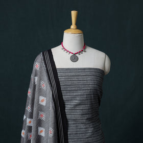 Jamdani Handloom Cotton Unstitched Dress Material: Kurta & Dupatta with Earrings 15