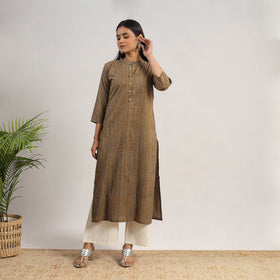 Brown Block Print Cotton Straight Akola Kurta 