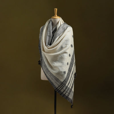 White - Kutch Handspun Handwoven Desi Wool Shawl 21