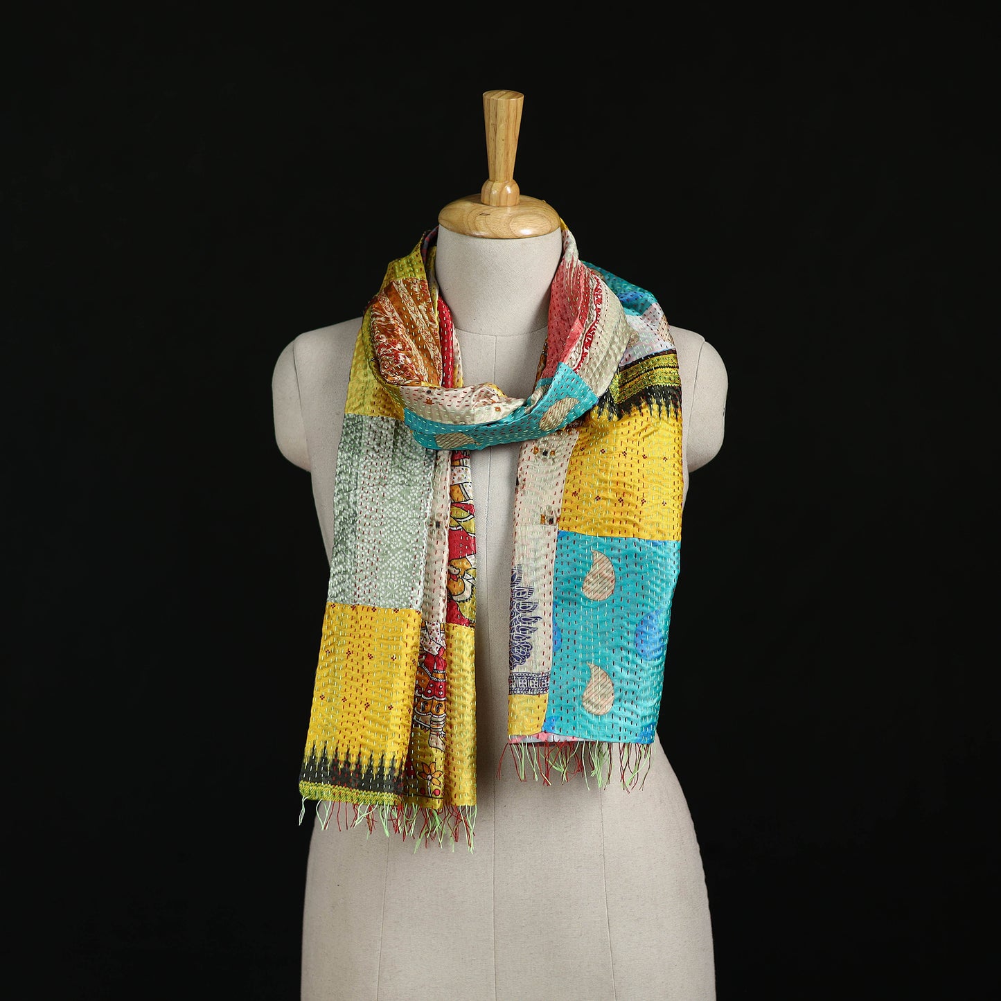 Bengal Kantha Handwork Patchwork Reversible Silk Stole 43