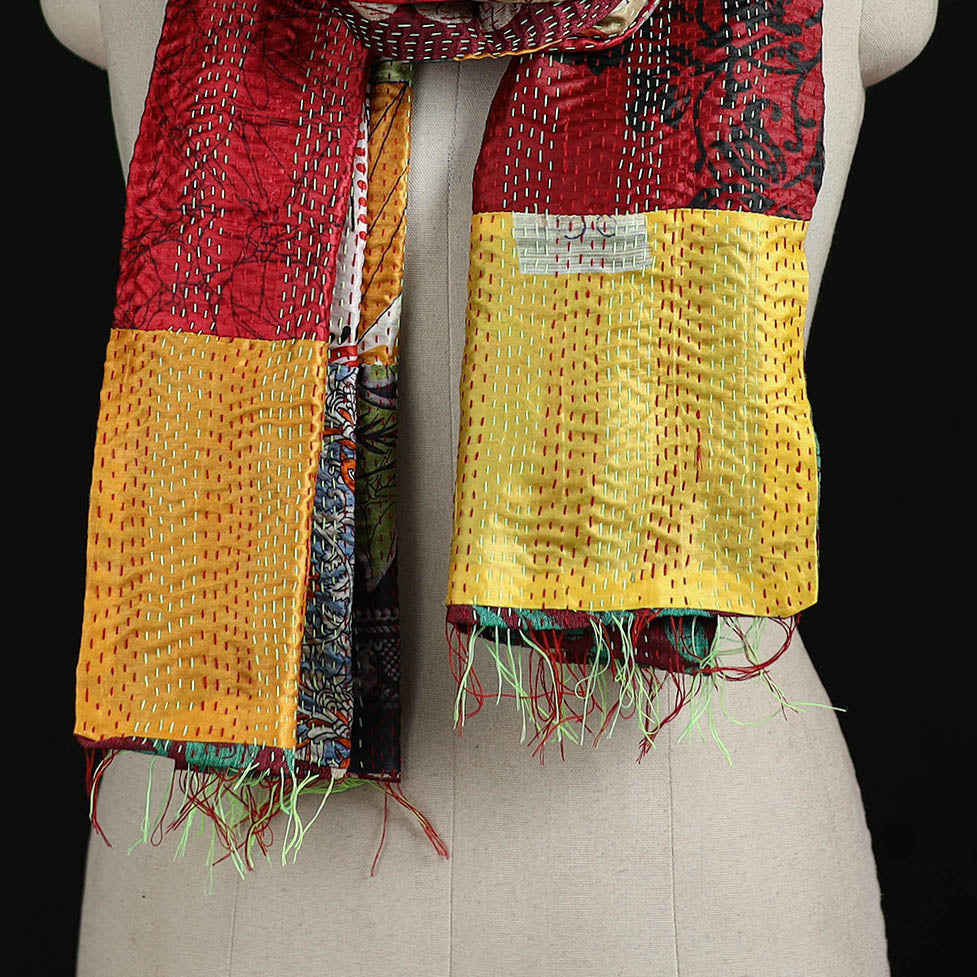 Bengal Kantha Handwork Patchwork Reversible Silk Stole 44