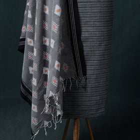 Jamdani Handloom Cotton Unstitched Dress Material: Kurta & Dupatta with Earrings 15