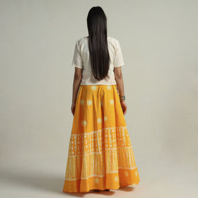 Yellow Hand Batik Printed Running Stitch Cotton Long Skirt 