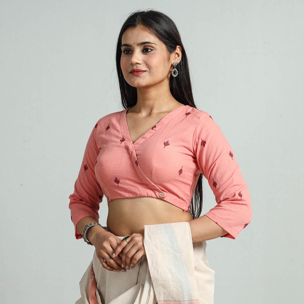 Pink - Jacquard Weave Cotton Stitched Blouse 10