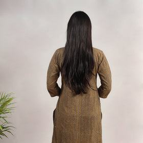 Brown Block Print Cotton Straight Akola Kurta 