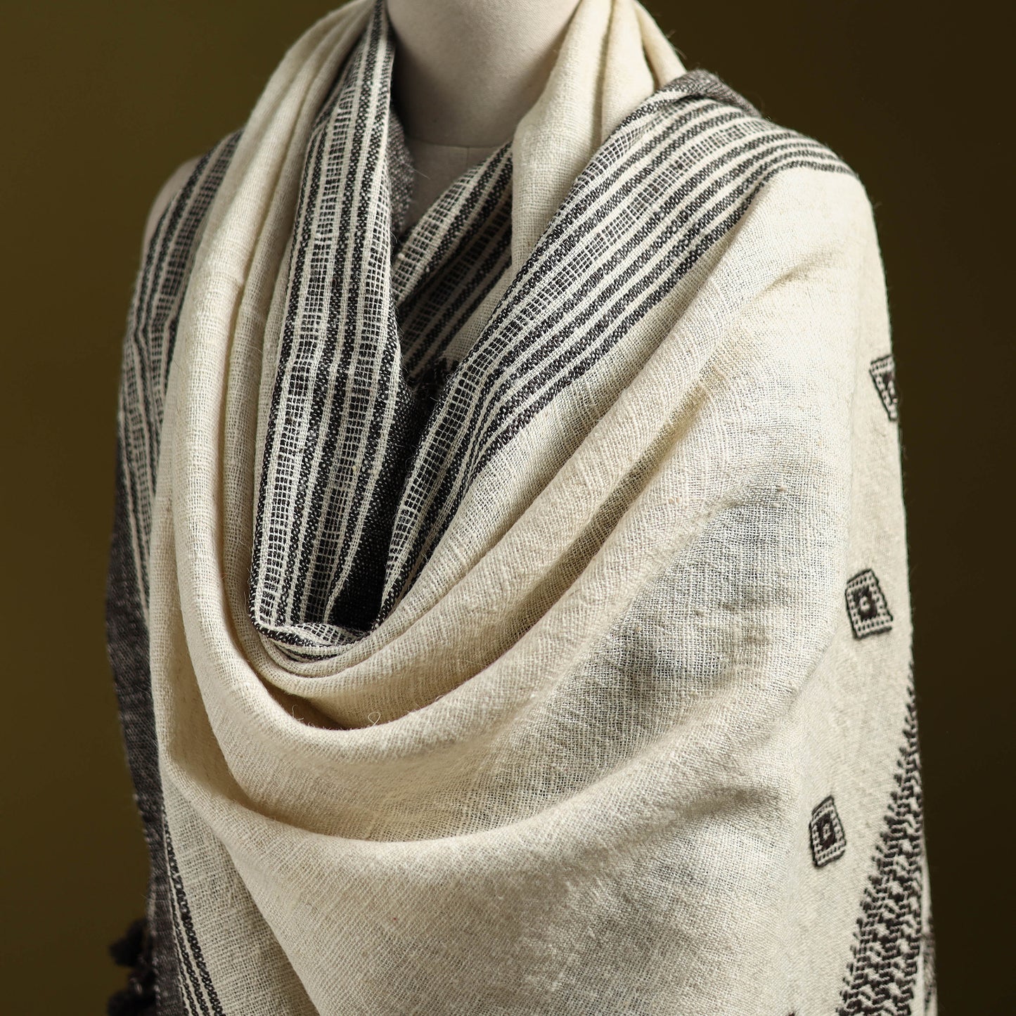 White - Kutch Handspun Handwoven Desi Wool Shawl 21