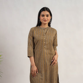 Brown Block Print Cotton Straight Akola Kurta 