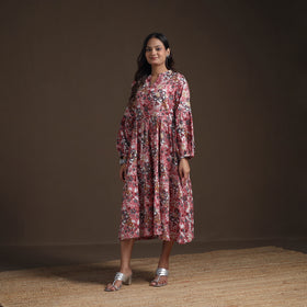 Sanganeri Floral Hand Block Print Cotton Tiered Long Dress for Women 01