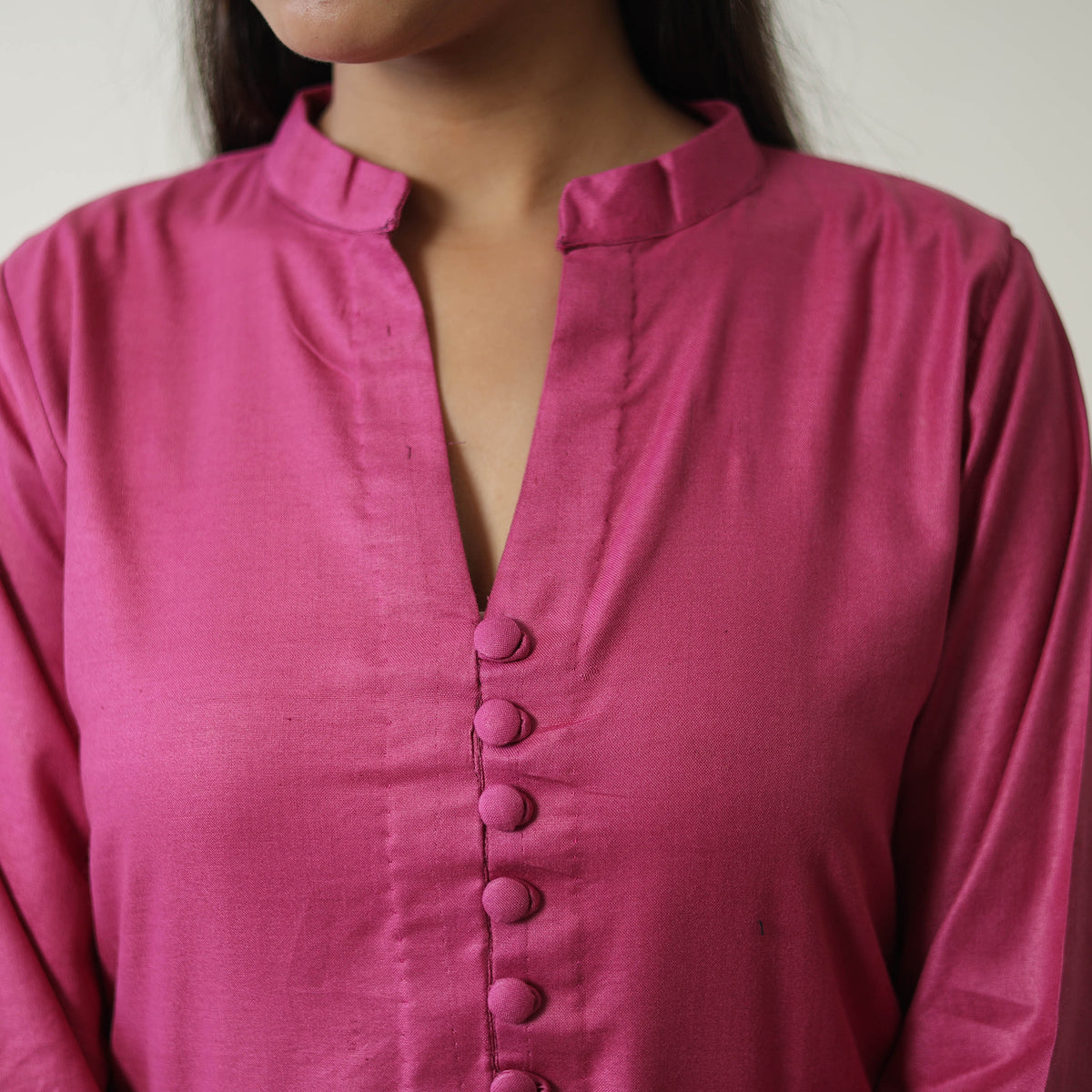 Zeenat Pink Linen Cotton Plain Kurta