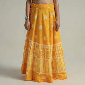 Yellow Hand Batik Printed Running Stitch Cotton Long Skirt 