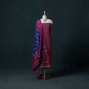 Jamdani Handloom Cotton Unstitched Dress Material: Kurta & Dupatta with Earrings 16