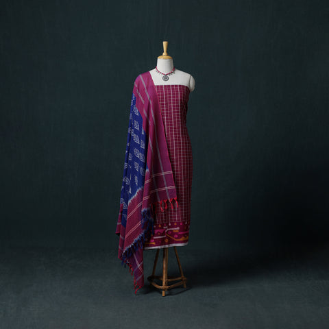 Jamdani Handloom Cotton Unstitched Dress Material: Kurta & Dupatta with Earrings 16