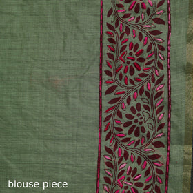 Green - Bengal Kantha Hand Embroidery Silk Cotton Chapa Work Saree 30